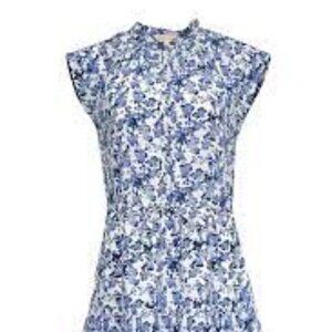 Rebecca Taylor blue and white sleveless silk dress with ruffled collar size 6